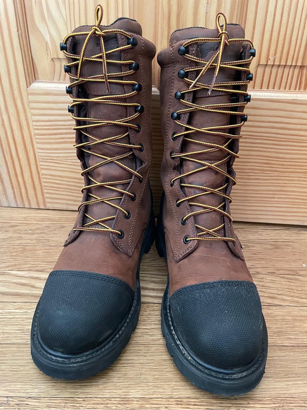 Red Wing Shoes Brown Leather Work Boots with Black Toe Caps